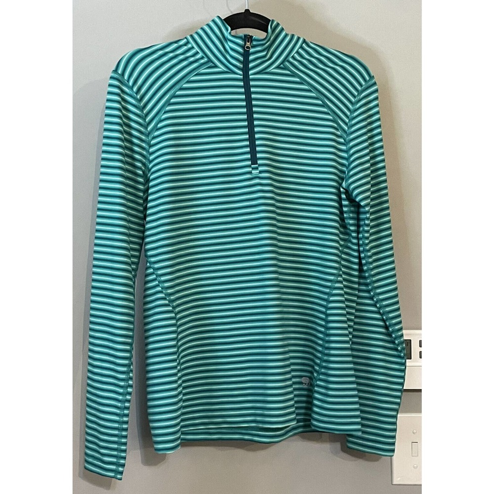 Mountain Hardwear Women's Teal and White Striped Quarter-Zip Top